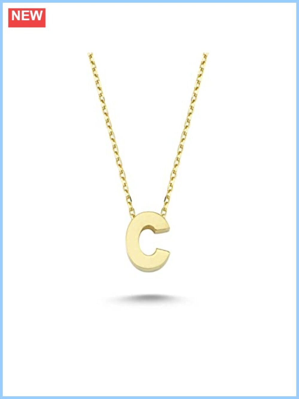 14k Solid Gold Initial Necklace - Dainty Letter Charm Pendant